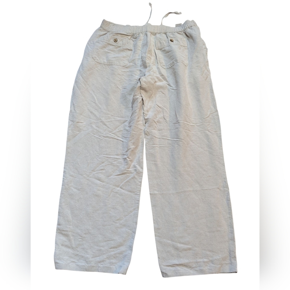Cubavera Mens Large Linen Beige Straight Leg Drawstring Pant Coastal Preppy - Picture 3 of 7